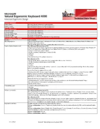 Version Information Product Name Microsoft® Natural® Ergonomic