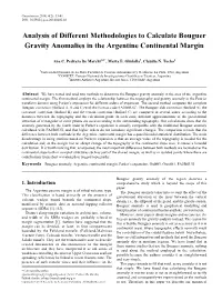Analysis of Different Methodologies to Calculate Bouguer Gravity Anomalies in the Argentine Continental Margin