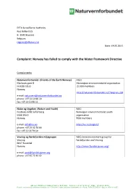 Complaint: Norway Has Failed to Comply with the Water Framework Directive