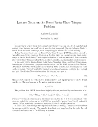 Lecture Notes on the Fermi-Pasta-Ulam-Tsingou Problem