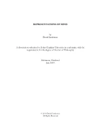 REPRESENTATIONS of MIND by David Lindeman a Dissertation