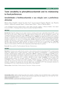Taste Sensibility to Phenylthiocarbamide and Its Relationship to Food Preferences