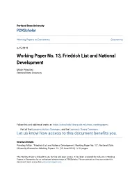 Working Paper No. 13, Friedrich List and National Development