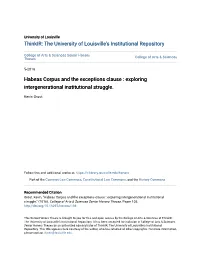 Habeas Corpus and the Exceptions Clause : Exploring Intergenerational Institutional Struggle