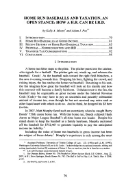 Home Run Baseballs and Taxation, an Open Stance: How a H.R
