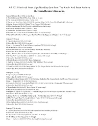 2015 Kevin & Bean Clips Listed by Date from the Kevin and Bean Archive (Kevinandbeanarchive.Com)
