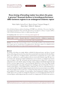 Does Timing of Breeding Matter Less Where the Grass Is Greener? Seasonal Declines in Breeding Performance Differ Between Regions in an Endangered Endemic Raptor