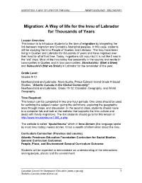 Migration: a Way of Life for the Innu Newfoundland - Secondary