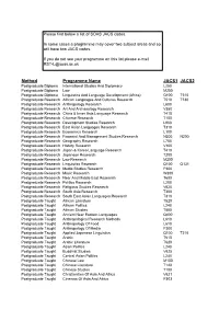 Please Find Below a List of SOAS JACS Codes