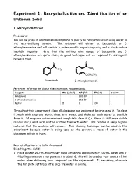 Recrystallization and Identification of an Unknown Solid