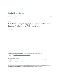 What's in a Song? Copyright's Unfair Treatment of Record Producers and Side Musicians Gabriel J