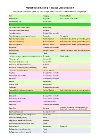 Alphabetical Listing of Waste Classification