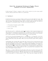 Asymptotic Problems in Number Theory Summary of Lectures- Spring 2015
