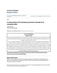 A Critical Analysis of the Australian Government's Rationale for Its