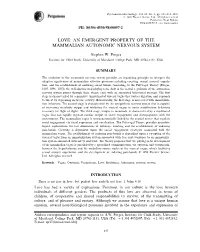 Love: an Emergent Property of the Mammalian Autonomic Nervous System