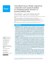 Generalized Linear Models Outperform Commonly Used Canonical Analysis in Estimating Spatial Structure of Presence/Absence Data