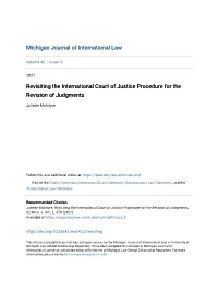 Revisiting the International Court of Justice Procedure for the Revision of Judgments
