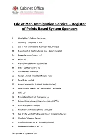 Isle of Man Immigration Service – Register of Points Based System Sponsors