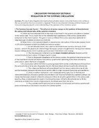 Regulation of the Systemic Circulation*