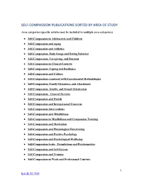 Self-Compassion Publications Sorted by Area of Study