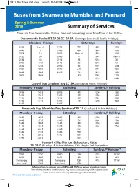 Buses from Swansea to Mumbles and Pennard Spring & Summer 2018 Summary of Services