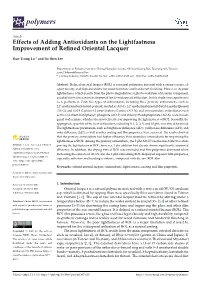 Effects of Adding Antioxidants on the Lightfastness Improvement of Refined Oriental Lacquer