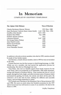 In Memoriam COMPILED by GEOFFREY TEMPLEMAN