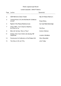 Raes Loughborough Branch Lecture Synopses