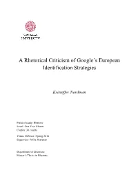 A Rhetorical Criticism of Google's European Identification Strategies