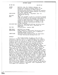 Religious Studies in the University. a Collection of Papers From