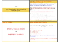 STORY of SQUARE ROOTS and QUADRATIC RESIDUES