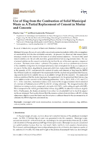 Use of Slag from the Combustion of Solid Municipal Waste As a Partial Replacement of Cement in Mortar and Concrete