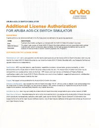 Additional License Authorization for ARUBA AOS-CX SWITCH SIMULATOR