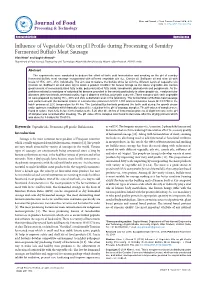 Influence of Vegetable Oils on Ph Profile During Processing Of