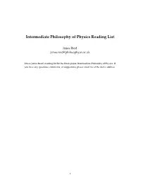 Intermediate Philosophy of Physics Reading List