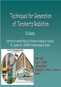 Techniques for Generation of Terahertz Radiation