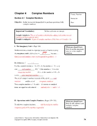 Chapter 4 Complex Numbers Course Number