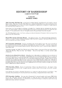 HISTORY of BARBERSHOP Compiled by David Wright