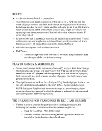 Rules Player Games & Schedules Tie Breakers For