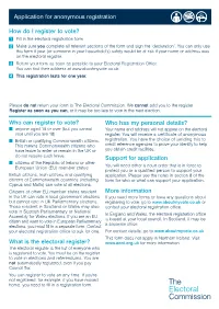 Application for Anonymous Registration Who Can Register to Vote?