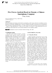 Five Forces Analysis Based on Xiaomi, a Chinese Smartphone Company Wang, Jiaying1