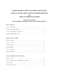 Table of Contents Napha Breed Standards and Rules of Horse Showing