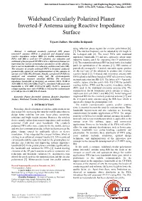Wideband Circularly Polarized Planer Inverted-F Antenna Using Reactive Impedance Surface
