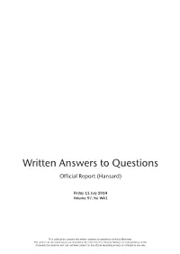 Written Answers to Questions Official Report (Hansard)