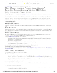 Shared Source Licensing Program for the Windows Embedded Compact (Formerly Windows CE) Platform
