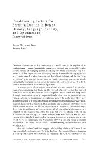Conditioning Factors for Fertility Decline in Bengal: History, Language Identity, and Openness to Innovations