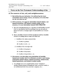 Notes on N.T. Understanding Of