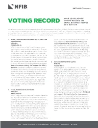 Voting Record on Voting Record Small Business Issues 2018 Edition