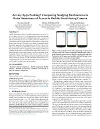 Are My Apps Peeking? Comparing Nudging Mechanisms to Raise Awareness of Access to Mobile Front-Facing Camera