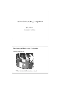 The Password Hashing Competition Prehistory of Password Protection